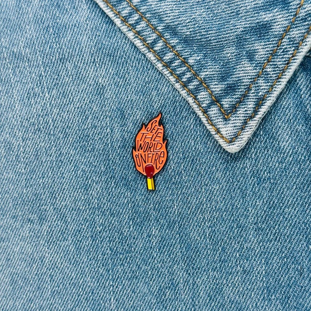 ⭐Cartoon Set the world on fire Enamel Pin Matches Flame Blaze Brooch Bag Clothes